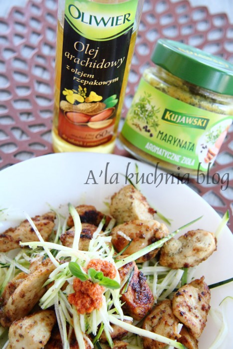 cukiniowe spaghetti Kurczak cukinia na surowo fit zdrowe szybkie danie proste czerwone pesto drob