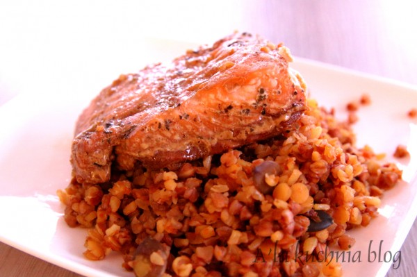 losos wasabi sos sojowy wedzona cytryna pieczony w folii ryba obiad lunch kasza ziarna zdrowy